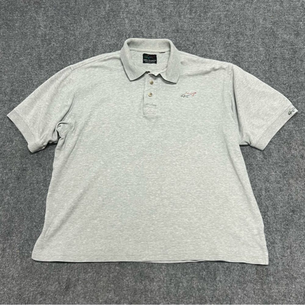 Vintage Greg Norman Collection Rainbow Shark Logo Polo Shirt Mens XL Gray Golf